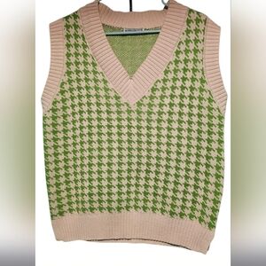 SDENCIN Green and Cream Houndstooth Sweater Vest Oversized Medium 24 PTP